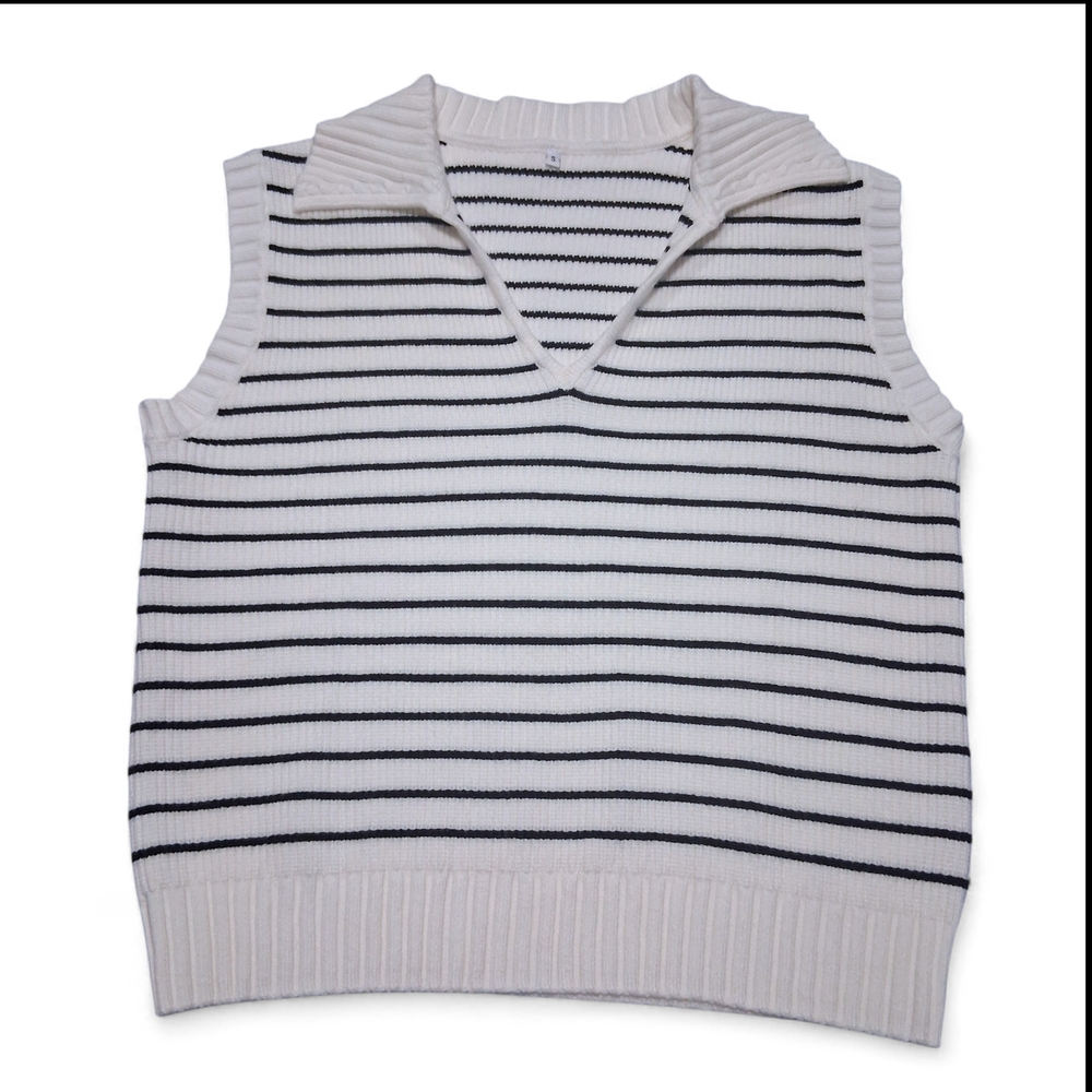 V-Neck Striped Knit Sweater Vest Womens Size Small - Picture 9 of 9